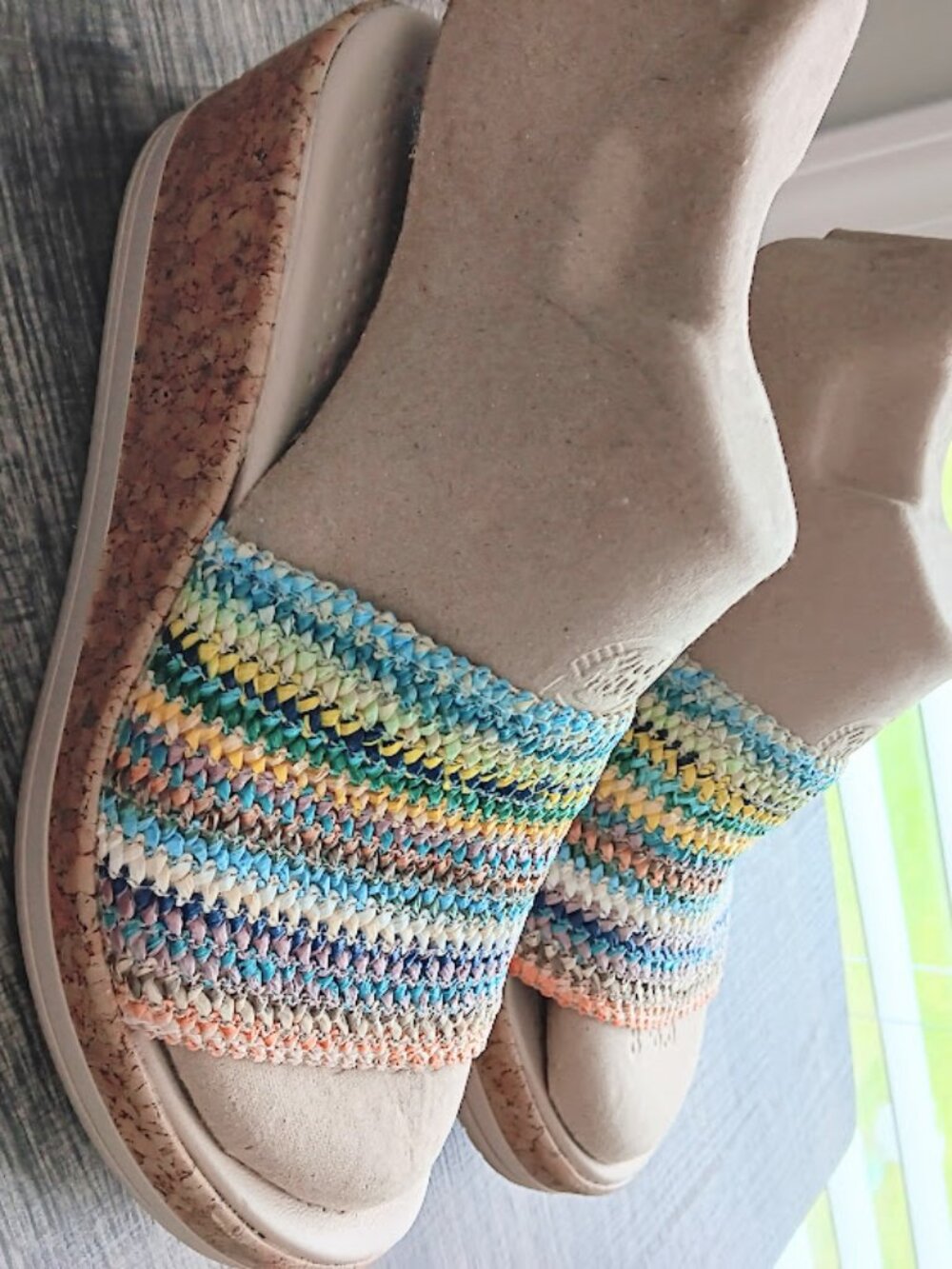 Bzees Multicolor Woven Cork Wedge Sandals - Picture 2 of 6